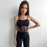 Mesh Splicing Camisole Tank Top Fashion Casual Suit