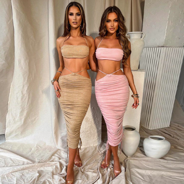 Bright Silk Sexy Backless Wrap Breast Skirt Drawstring Sling Skirt Skirt