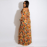 Sexy Chiffon Long Sleeve Off Shoulder Print Dress