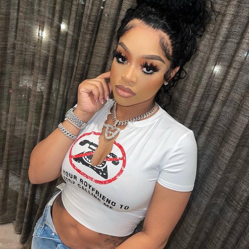 Women's Sexy Slim Fit Cropped Navel Printed T-Shirt Women's Tops