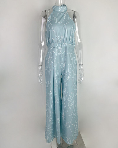 Temperament and elegant waist tie sleeveless halter trousers temperament jumpsuit