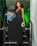 Sexy Ladies Wide Leg Pleated Suspender Jumpsuit