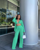 Fashion sexy pleated cardigan three-piece set