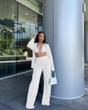 Fashion sexy pleated cardigan three-piece set