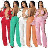 Fashion sexy pleated cardigan three-piece set