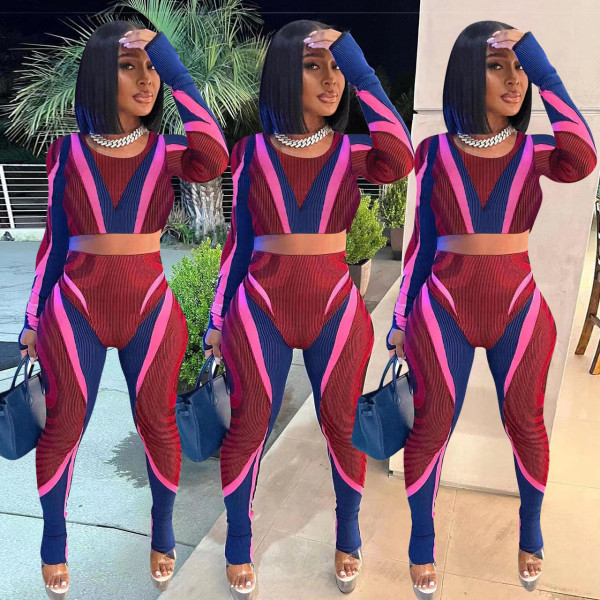 Fashion Casual Print Open Waist Two Piece Set