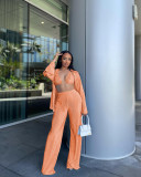 Fashion sexy pleated cardigan three-piece set