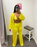 Sexy velvet solid cardigan three-piece set