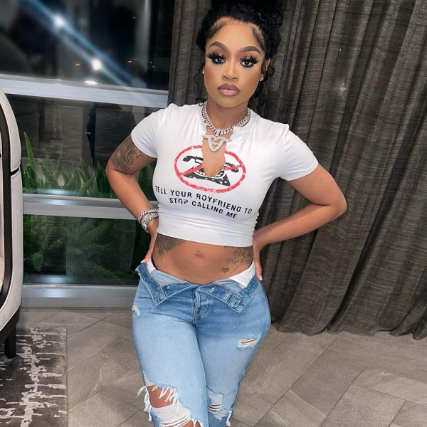 Women's Sexy Slim Fit Cropped Navel Printed T-Shirt Women's Tops
