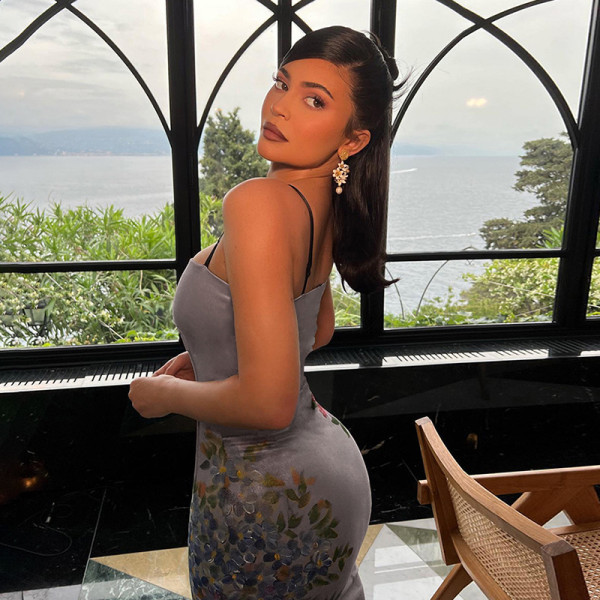 Sexy suspenders open back tube top floral print slim fit dress