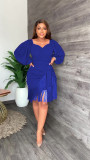 solid color long sleeve fringed dress