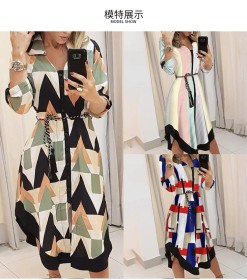 Midi Printed Plaid Lapel Dress