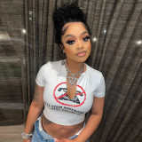 Women's Sexy Slim Fit Cropped Navel Printed T-Shirt Women's Tops