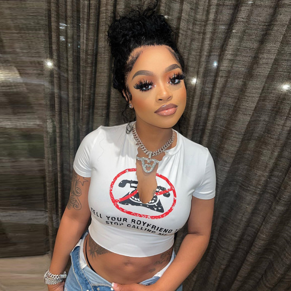 Women's Sexy Slim Fit Cropped Navel Printed T-Shirt Women's Tops