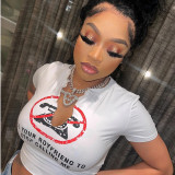 Women's Sexy Slim Fit Cropped Navel Printed T-Shirt Women's Tops