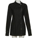 Fashion Trend Diagonal Neck Cardigan Single Breasted Hip Dress