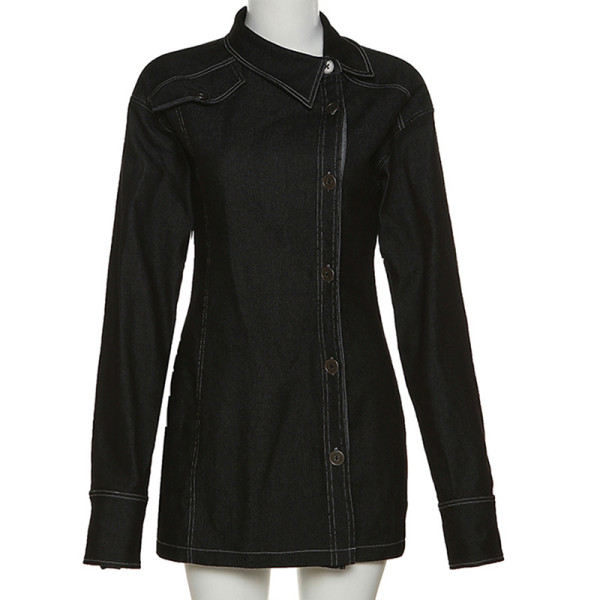 Fashion Trend Diagonal Neck Cardigan Single Breasted Hip Dress