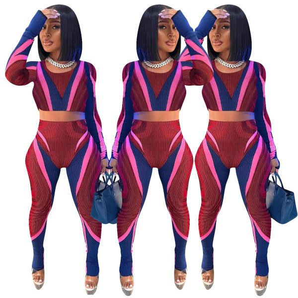Fashion Casual Print Open Waist Two Piece Set