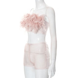 Sexy Feather Mesh Tube Top Cropped Navel Shorts Sexy Casual