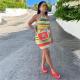 Fashion Sexy Babes Backless Rainbow Print Slim Fit Hip Dress