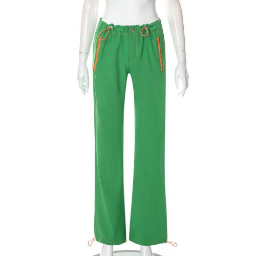 Fashion Solid Color Drawstring Straight Leg Casual Pants Q22PT384