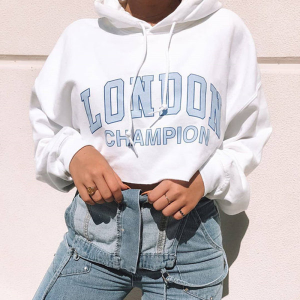 Loose Letters Short Hooded Sweatshirt Women's Long Sleeve Top