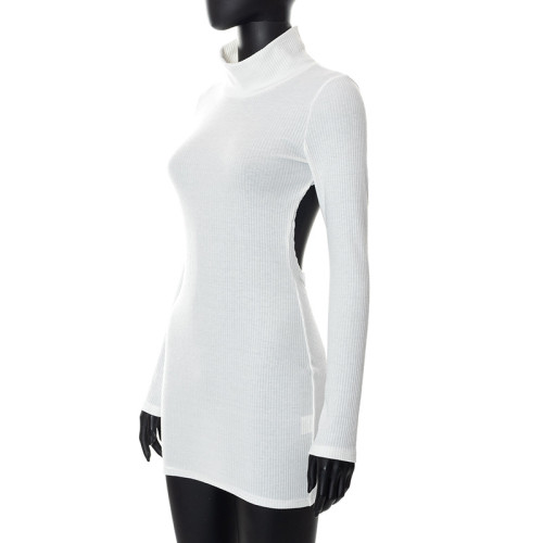 Fashion Stand Collar Solid Color Sexy Show Waist Bag Hip Dress