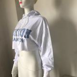 Loose Letters Short Hooded Sweatshirt Women's Long Sleeve Top