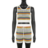 Color Stripe Colorblock Small Tank Top Shorts Suit Casual Hot Girl Two-Piece Set