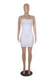 Solid Color Zipper Sling Masonry Chain Feather Dress
