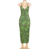Women's Sling V-Neck Fashion Print Slim Fit Hip Dress
