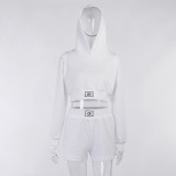 Autumn fashion casual sports texture checkered fake two-piece hooded sweater shorts suit