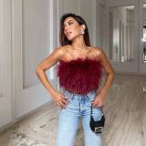 Fashionable fluffy and fluffy tube top all-match top CF66407