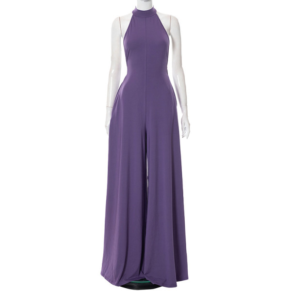 Sexy halter neck big open back high waist casual culottes wide leg pants