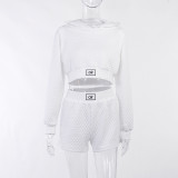 Autumn fashion casual sports texture checkered fake two-piece hooded sweater shorts suit