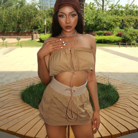 Solid Color Elastic Strap Wrap Chest Pack Hip Skirt Hot Girl Suit