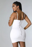 Solid Color Zipper Sling Masonry Chain Feather Dress
