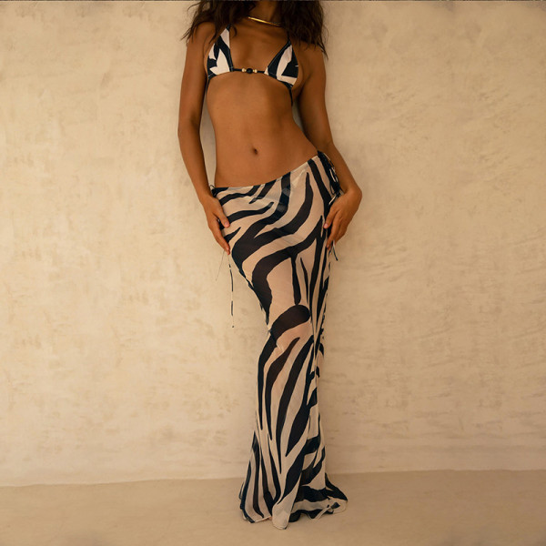 Fashion Print Sexy Bikini Strap Skirt Casual Set