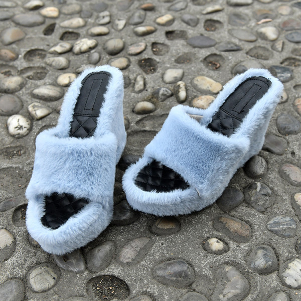 Plus Size Women's Shoes Casual Multicolor Short Plush Fish Mouth Wedge Heel Heightening Hair Slippers