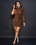 Sloping shoulders slim sexy shiny concealing star solid color wrinkled single-sleeve long-sleeved temperament package hip dress