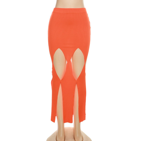 Fashion Hollow Hem High Waist Pack Hip Temperament Slim Skirt