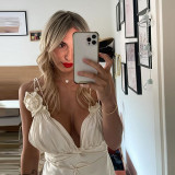 Women's Fashion Sexy Backless Detachable Floral Temperament Slim Dress