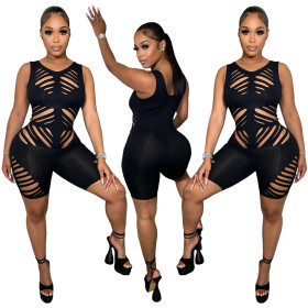 Cutout Open Waist Sleeveless Tank Top Solid Color Jumpsuit