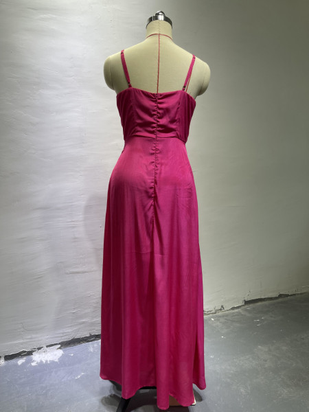 Sling V-Neck High Waist Ruffle Irregular Slit Dress