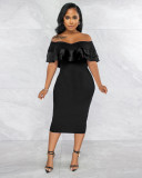 Sexy temperament one-shoulder ruffle dress