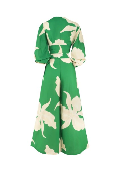 Printed V-Neck Balloon Sleeve Cropped Shirt High Waist Wide Leg Pants Two Piece Set