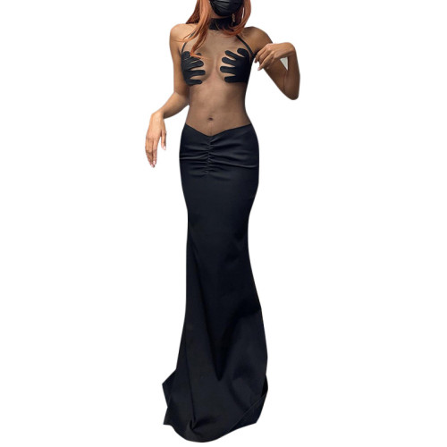 Sexy mesh see-through fishtail dress