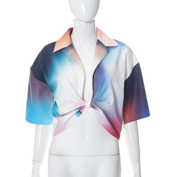 Fashion Tie Dye Print Sexy Crop T-Shirt