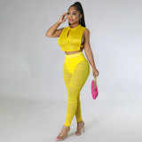 Sexy Cropped Navel Stand Collar Vest High Waist Casual Suit