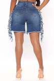 Stretch Frayed Denim Shorts Fringe Shorts